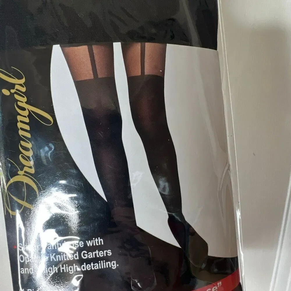 Dreamgirl Sheer Pantyhose Stockings Black Garter Women's Hosiery New One Size